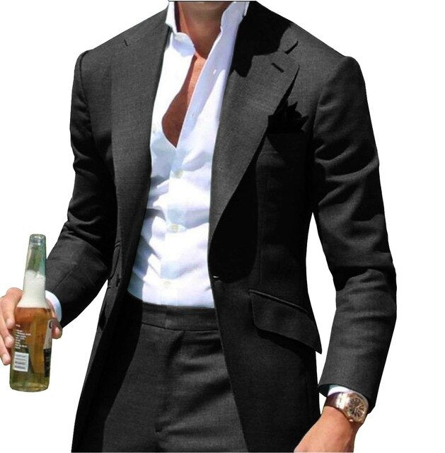 Peak Collar Men Suits Slim Fit Notched Green Men Suit Blazers Jackets Pants 2 Piece Formal Causal Business Wedding Groom Wear