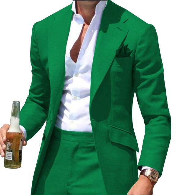 Peak Collar Men Suits Slim Fit Notched Green Men Suit Blazers Jackets Pants 2 Piece Formal Causal Business Wedding Groom Wear