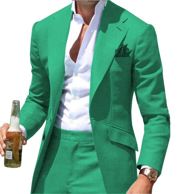 Peak Collar Men Suits Slim Fit Notched Green Men Suit Blazers Jackets Pants 2 Piece Formal Causal Business Wedding Groom Wear