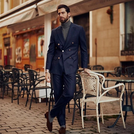 Traje de hombre con solapa de pico para boda, esmoquin de 2 piezas, chaqueta de doble botonadura y pantalón, hecho a medida. 