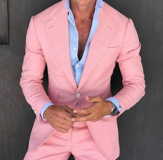 Pink Suits With Pants Slim Fit Wedding Suits Men Formal Tuxedo Costume Homme Mariage Summer Beach 2 Piece Suit Men