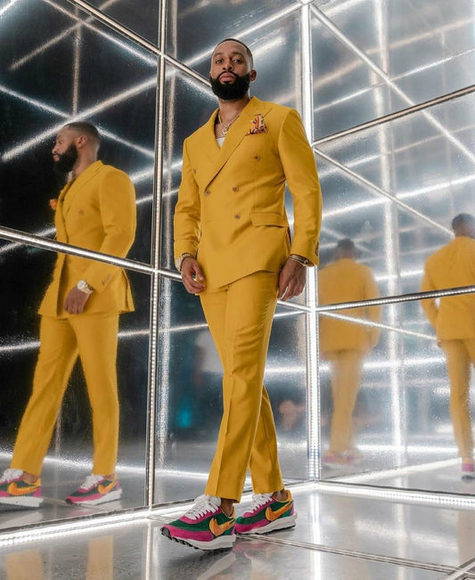 Trajes de hombre de talla grande, blazer de boda, esmoquin dorado, ropa para novio, pantalones de graduación, abrigo, chaqueta, 2 piezas 