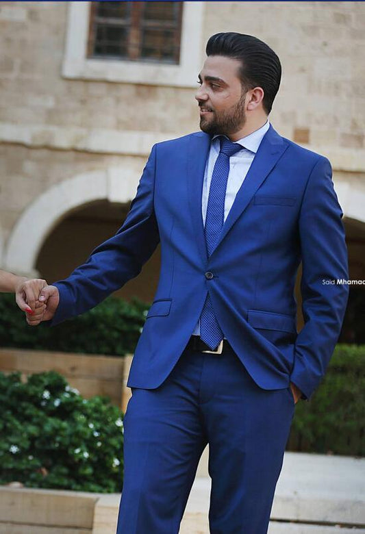 Plus Size Royal Blue Groom Suit Tuxedos Suit Best Man Designs Slim Fit Wedding Suits Men 2 Pcs(Jacket+Pants+Tie)