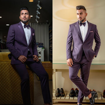 Purple Men Suit Tailor-Made 2 Pieces Blazer Pants One Button Peaked Lapel Satin Business Wedding Groom Prom Plus Size Tailored