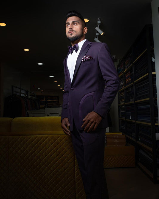 Purple Men Suit Tailor-Made 2 Pieces Blazer Pants One Button Peaked Lapel Satin Business Wedding Groom Prom Plus Size Tailored