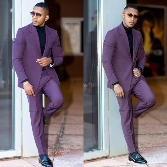 Purple Men's Suits Tailored 2 Pieces Blazer Pants Peaked Lapel One Button Pure Slim Fit Wedding Groom Custom Made Plus Size