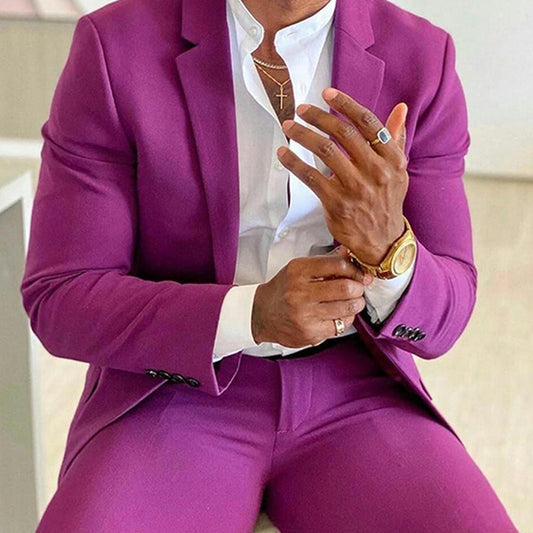Trajes morados de 2 piezas para hombre, para club de cantantes, esmoquin de boda personalizado, conjunto de ropa informal para hombre, chaqueta con pantalones