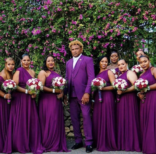 Purple Wedding Men Suits 3 Pieces One Button Plus Peak Lapel Terno Slim Fit Tuxedo Groom Prom Blazer Jacket+Pant+Vest