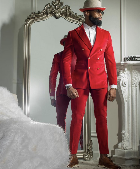 Red Peak Lapel Wedding Men Suits Slim Fit 2 Pcs Costume Homme Groom Tuxedos Prom Party Blazer  2 Pcs(Jacket+Pant)