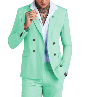Regular Men's Suits 2 Pieces Mint Green Double Breasted Tuxedo Formal Business Suits Groom Suits For Wedding (Blazer+Pants)