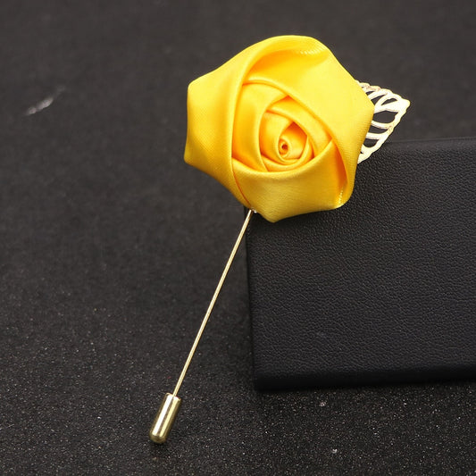 Rose Brooch Pin With Gold Leaf Men Women Blazer Suit Lapel Wedding Party Brooch Jewelry Clothes