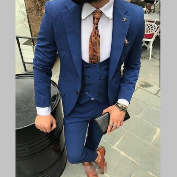 Royal Blue Peak Lapel Men Suit Groom Men Wedding  Suits Terno Masculino Costume Homme Mariage 3 Pieces (Jacket+Pants+Vest+Tie)