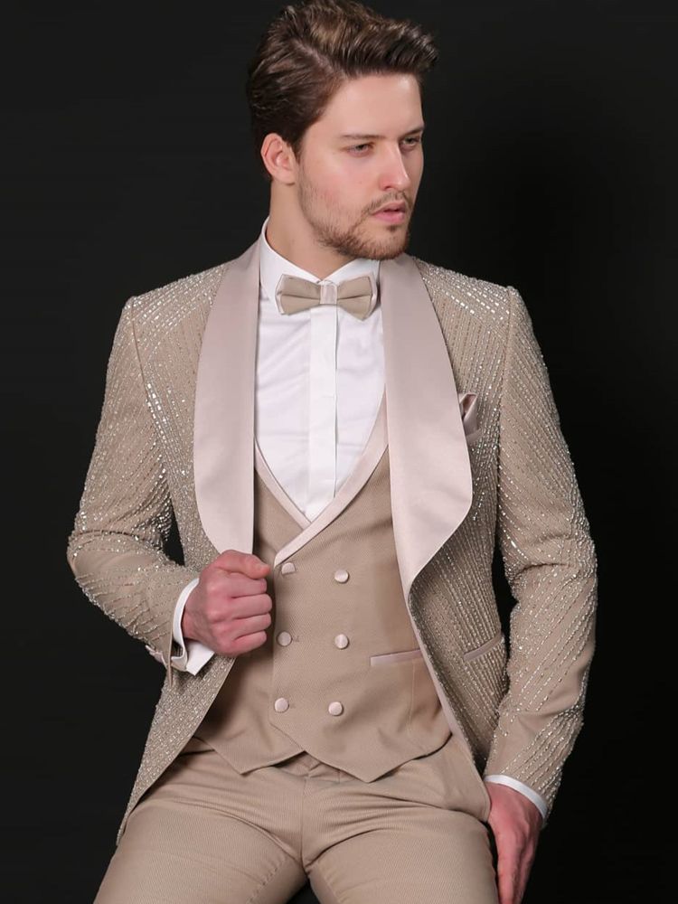 Traje de boda para hombre, color caqui, talla grande, corte entallado, para fiesta, formal, conjunto de 3 piezas (chaqueta, pantalón y chaleco). 