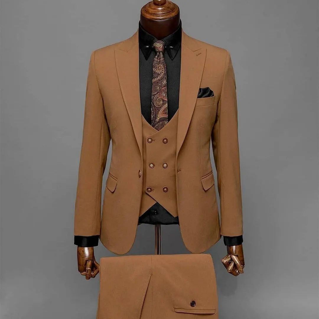 Brown Slim 3 Pieces Wedding Dress Men'S Suits Coat Pant Groom Tuxedoes Business Casual Gentleman Socia Set