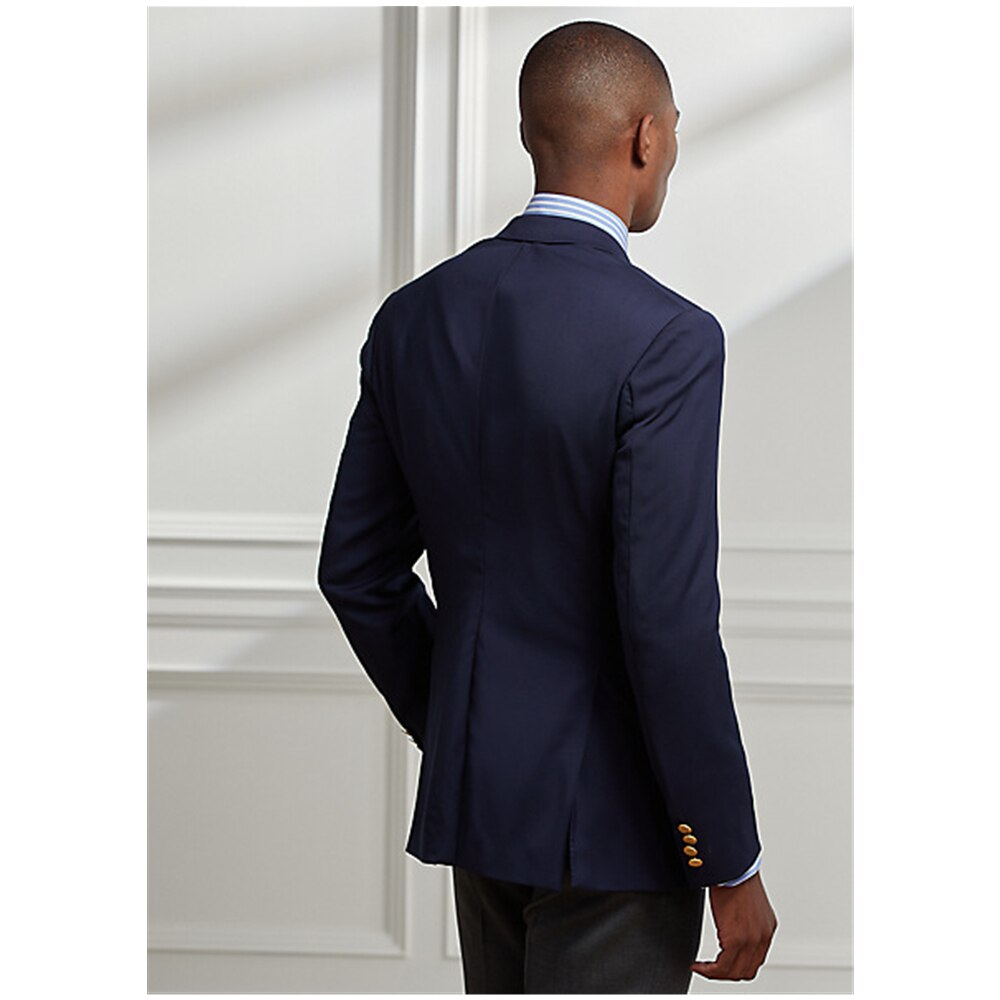 Navy Blue Peak Lapel Double Breasted Suits Men's Gold Buttons Costume Bridegroom Wedding Blazer 2 Pieces Slim Fit (Jacket+Pants)