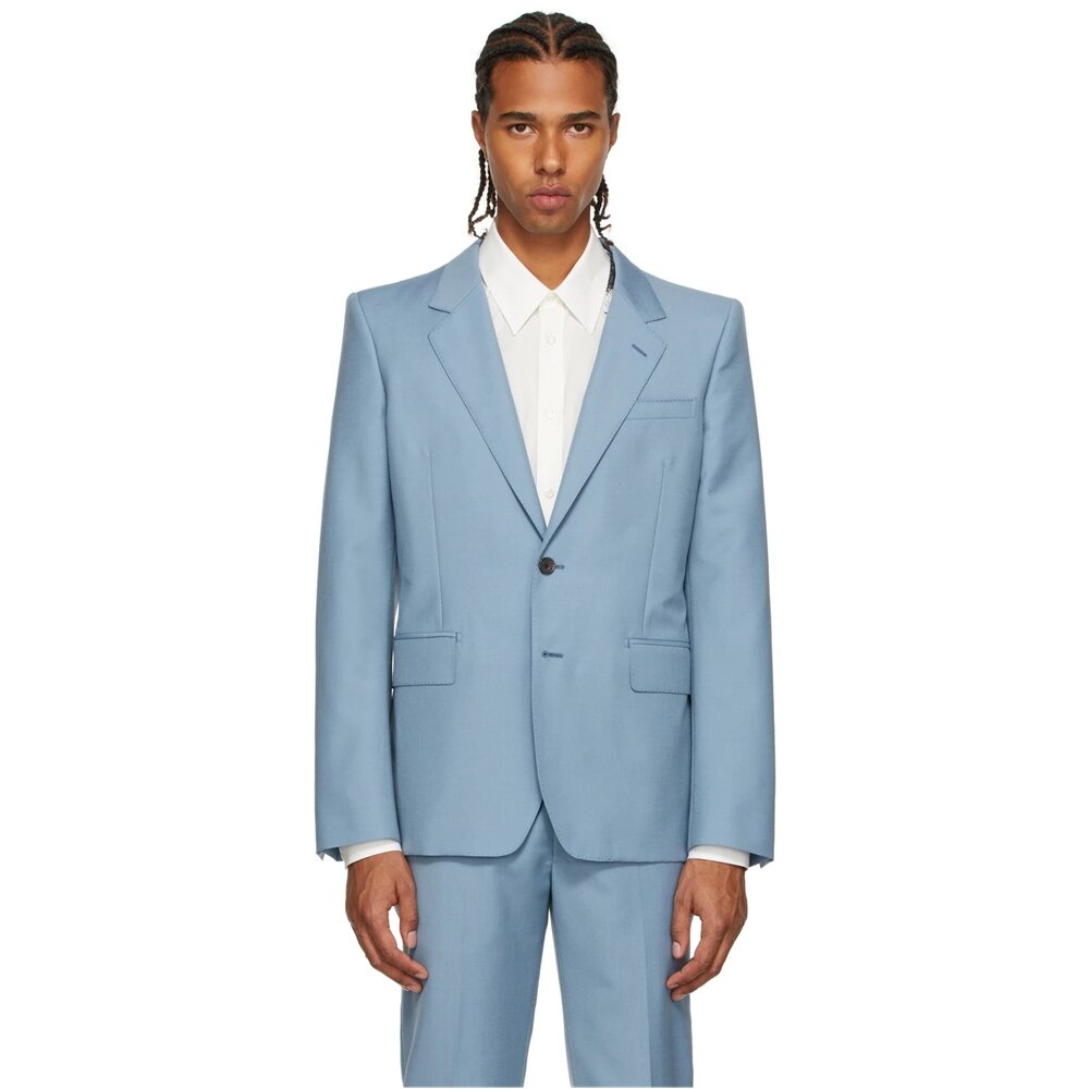 Men's Sky Blue Flat Lapel Two Button 2-Piece Wedding Suit for Groom (Blazer, Pants)