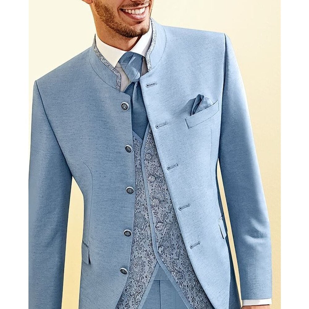 Traje de boda para hombre, azul, ajustado, formal, para fiesta, graduación, blazer, 2 piezas (chaqueta + pantalón) 