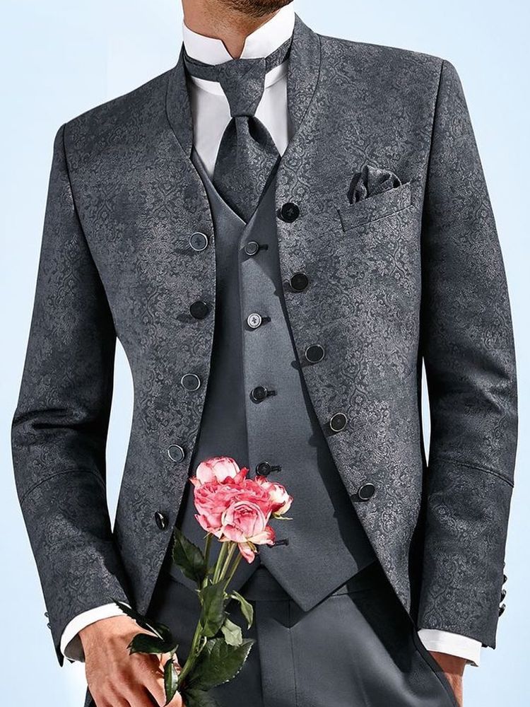 Traje de boda para hombre, color negro, ajustado, formal, para fiesta, graduación, blazer de 3 piezas (chaqueta, pantalón y chaleco). 