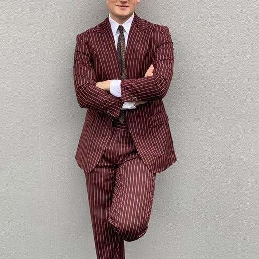 Conjunto de 2 piezas de blazer a rayas para hombre, ideal para boda, fiesta formal (abrigo y pantalón), negocios. 