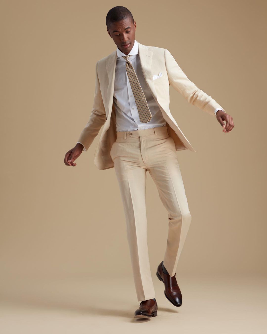 Men's Beige Slim Fit 2-Piece Blazer Suit Set Jacket for Wedding