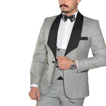 Classic Shawl Lapel Wedding Tuxedos Slim Fit Suits For Men Groomsmen Suit Three Pieces Prom Formal Suits (Jacket+Pants+Vest+Tie)