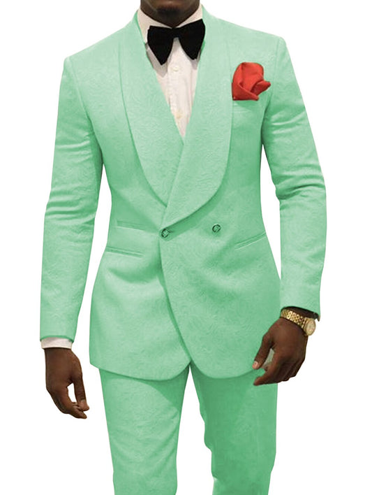 Men's Suit Purple Double Breasted Slim Jacquard Prom Dress Party Travel Blazer + Pants