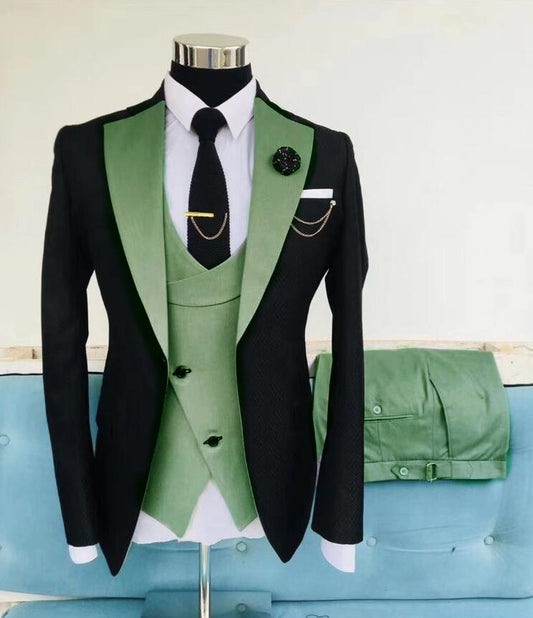 Black Men Suits Mint Green Dress Wedding Groom Tuxedo Groomsmen Slim Fit Best Man Party Suits Bridegroom