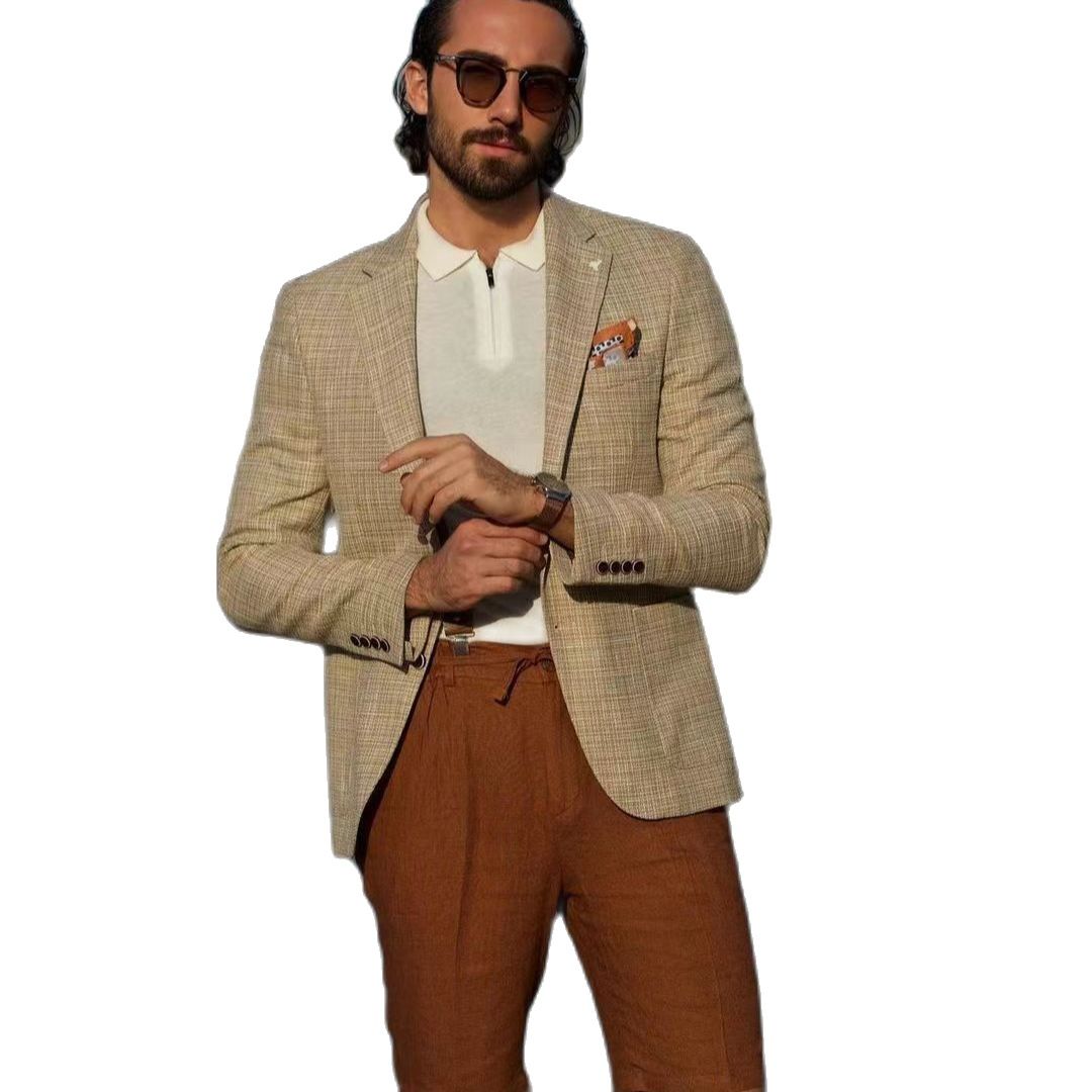 Wedding Suit Groom Beige Linen One Button Formal Slim Fit 2 Pieces Custom Tuxedo Men Gentleman Business Casual Outfits