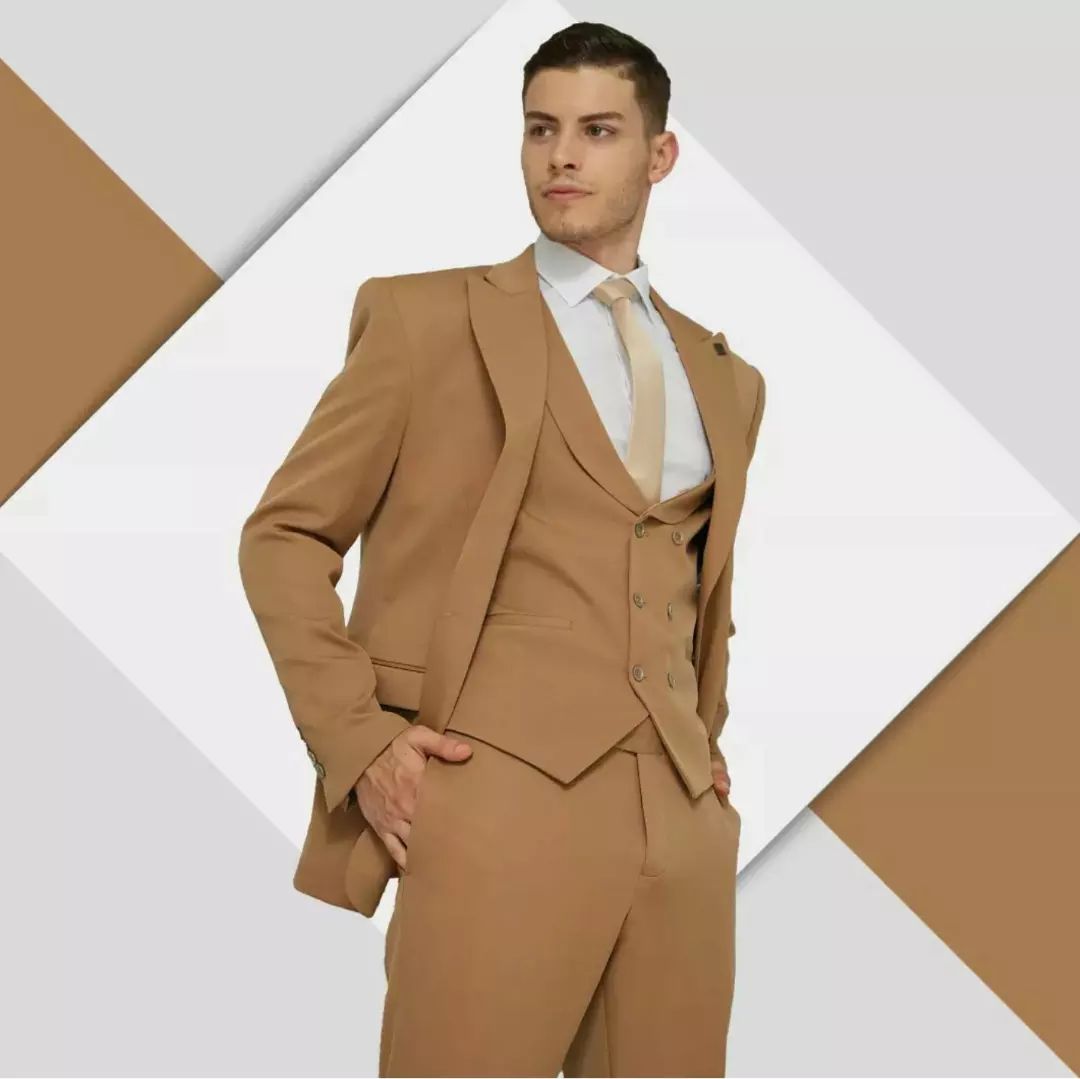Costume de mariage italien marron de luxe pour homme, ensemble veste et smoking 3 pièces sur mesure (blazer, pantalon et gilet) 