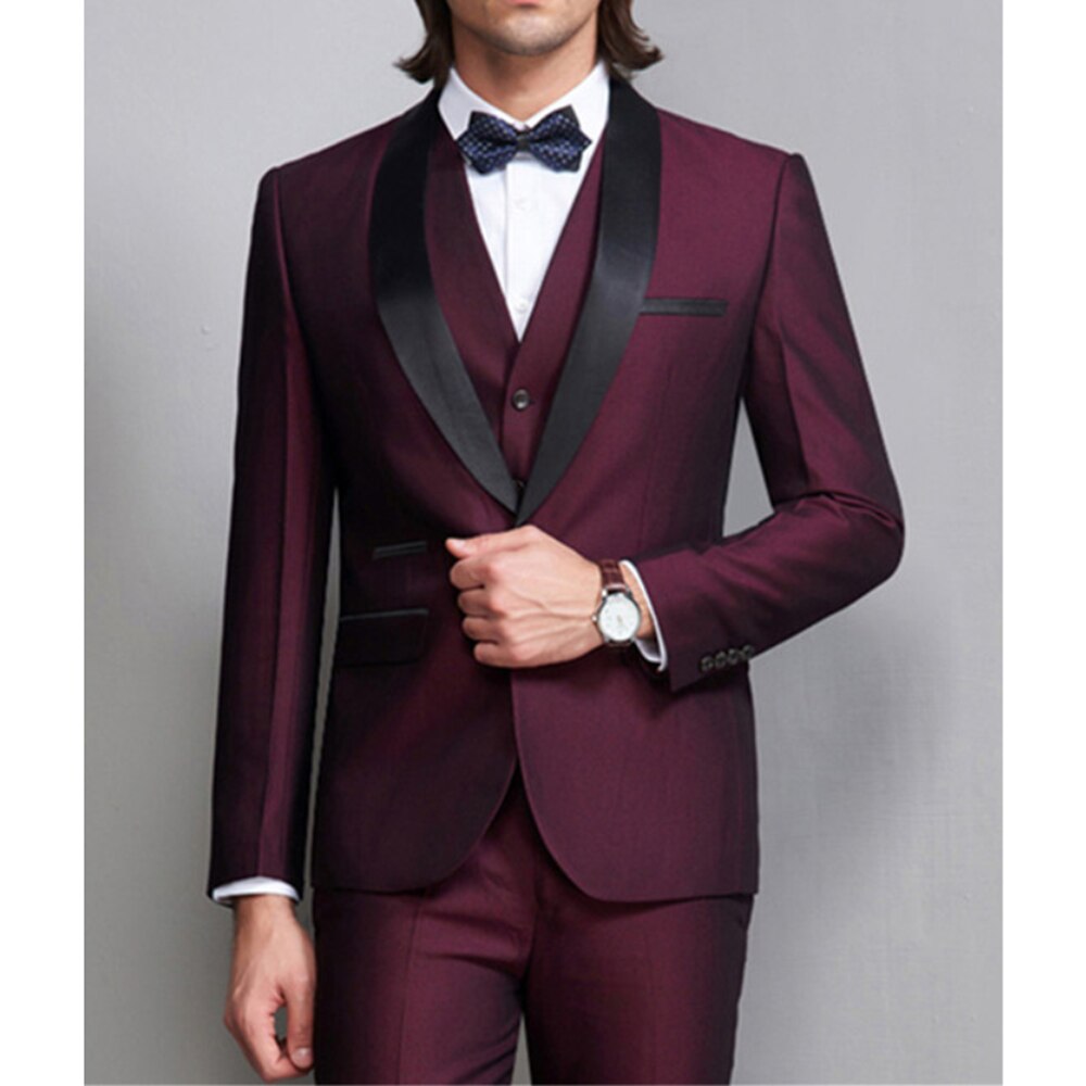 Conjuntos de blazer burdeos, trajes de boda ajustados para hombre, traje formal de 3 piezas, chaqueta deportiva (abrigo, pantalón y chaleco). 