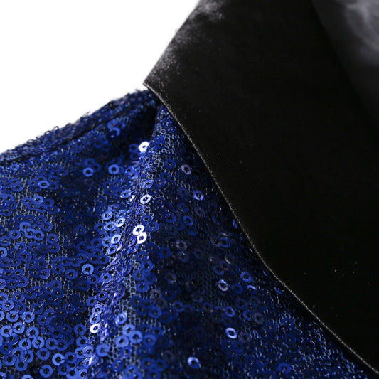 Blazer à paillettes dorées brillantes pour homme, col châle, pour DJ, scène 