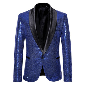 Shiny Gold Sequin Bling Glitter Suits Blazer Men Shawl Collar Club DJ Men Blazer Jacket Stage