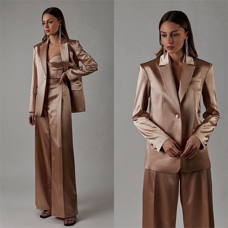 Ensemble 3 pièces en satin de soie pour femme, blazer, soutien-gorge et pantalon, tenue de bureau, smoking, tenue de soirée, de bal, de soirée 