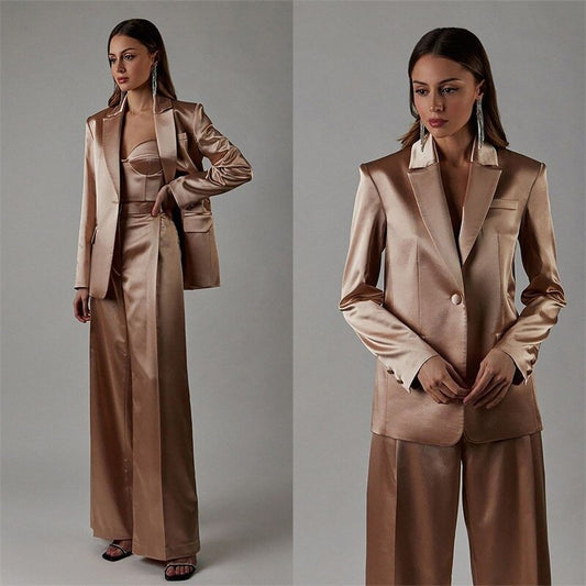 Silk Satin 3 Pcs Women Suits Blazer+Bra+Pants Lady Office Tuxedos Formal Work Party Prom Dress Pants Suit Set