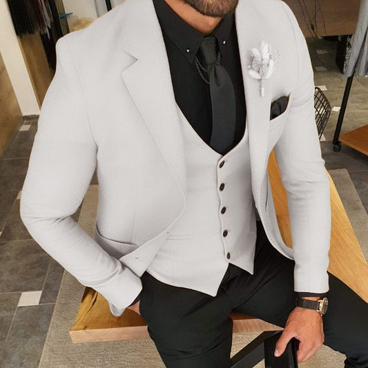 Silver Formal Slim Fit Men Suits Wedding Tuxedo Terno Masculino Prom Costume Homme Groom Notch Lapel Blazer 3 Pieces