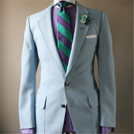 Ensemble 2 pièces pour homme, blazer bleu ciel, pantalon, smoking, tenue de soirée (veste, pantalon, cravate) 