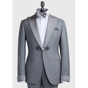 Slim Fit Formal Grey Suits 2 Pieces Groom Tuexdos Wedding One Button Peaked Lapel Prom Party Blazer (Jacket + Pants)