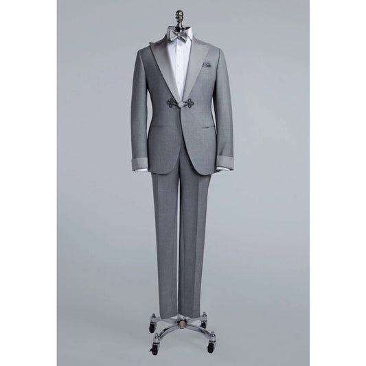 Costume gris 2 pièces coupe slim pour marié, veste et pantalon, revers pointus, pour bal de promo, mariage