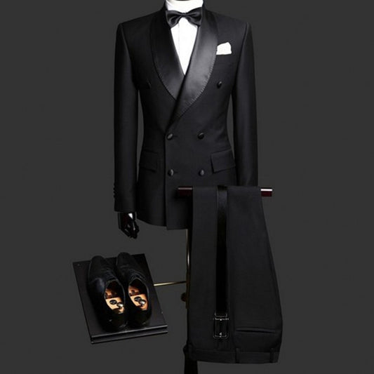 Slim Fit Men Suits with Double Breasted Black Formal Wedding Groom Tuxedos 2 Piece Business Set Jacket with Pants