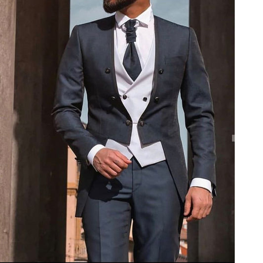 Slim Fit Men Suits with Double Breasted Coat 3 Pieces Groom Tuxedo for Wedding Italian Style Jacket Vest Pants