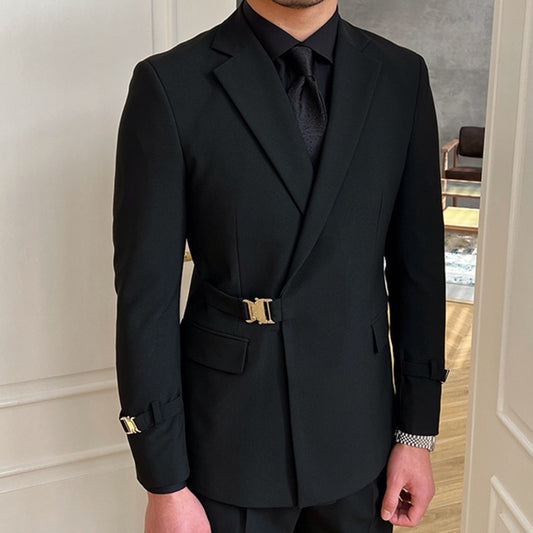 Solid Metal Buckle Decoration Blazer Party Wedding Banquet Blazer Italian Designer Suit Jacket Slim Fit Blazer Homme