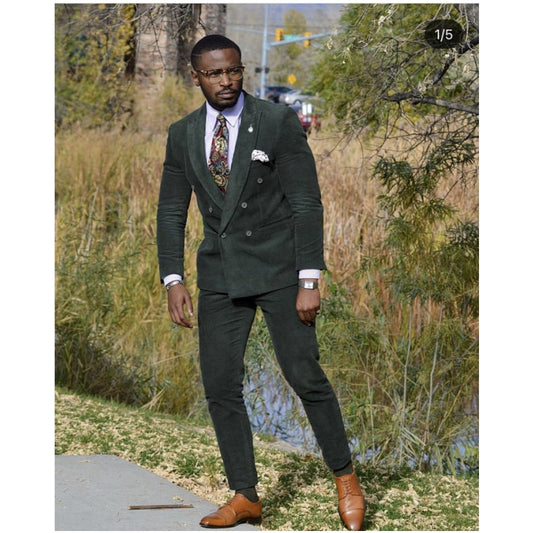 Corduroy Men Suits Groom Tuxedos Wedding Custom Made Slim Fit Causal Daily Wear Blazer Terno Masculino 2 Pieces