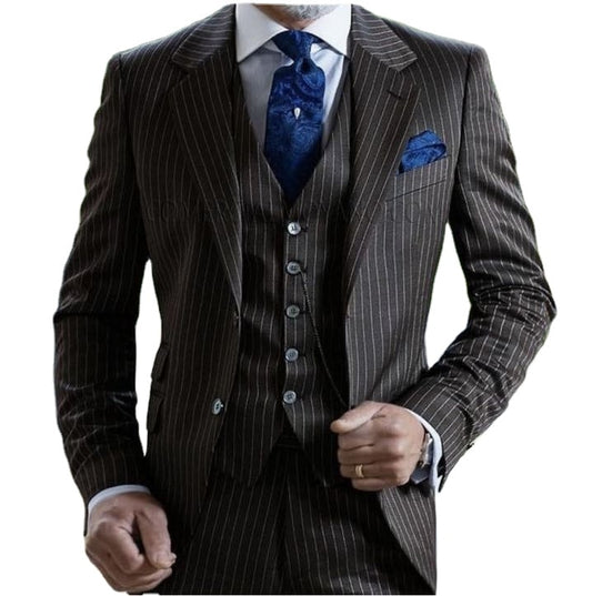 Stripe Formal Men Suits for Business Slim Fit Groom Wedding Tuxedo Two Buttons Blazer 3 Pieces Suit Jacket Vest Pants