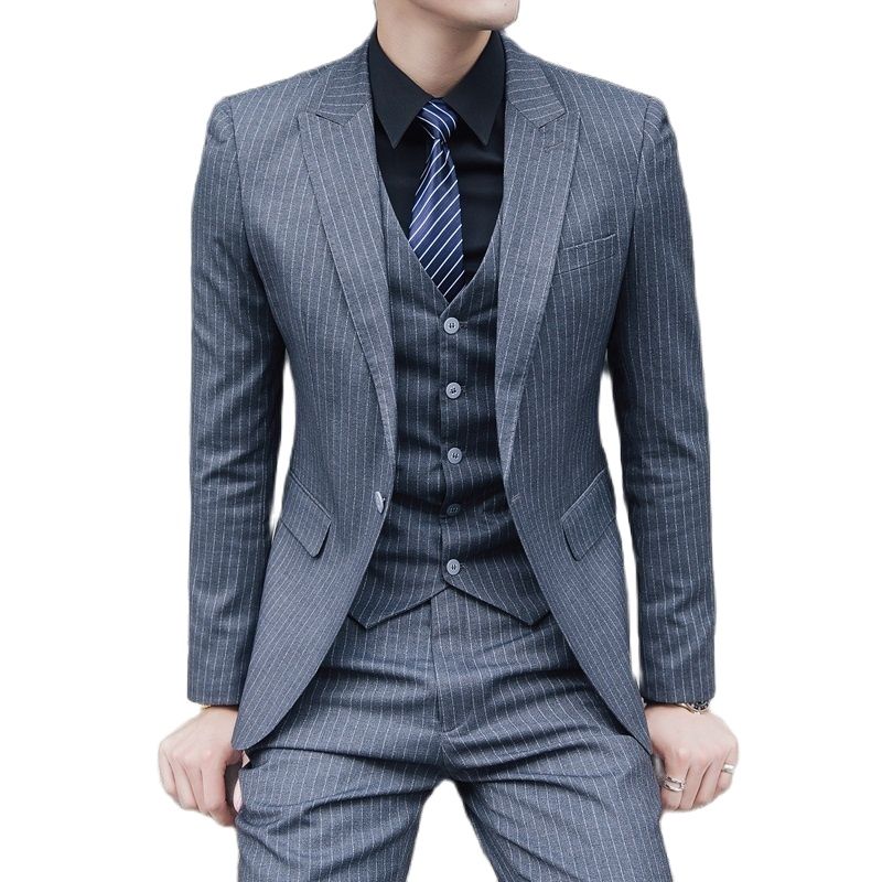 Striped Suit Men'S 3 Pieces Slim Fitted Business Style Costumes Wedding Groom Tuxedo Formal Clothing(Jacket+Pants+Vest)