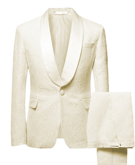Suiit Men Formal Custom Made Men Two Pieces Jacquard Suit Single Breasted Lapel Bridegroom For Wedding (Jacket+Pant)