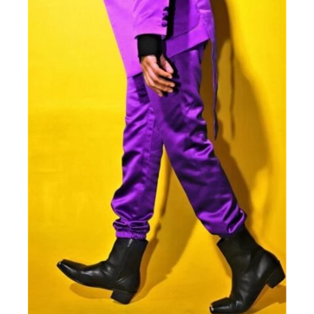 Trajes para hombre de satén morado, 2 piezas, trajes de escenario, conjuntos de blazer italiano de lujo, vestido de novia, esmoquin 