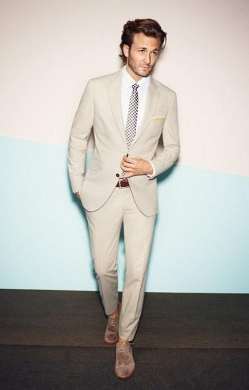 Costume d'été beige pour homme, 2 pièces, décontracté, pour mariage, smoking ... 