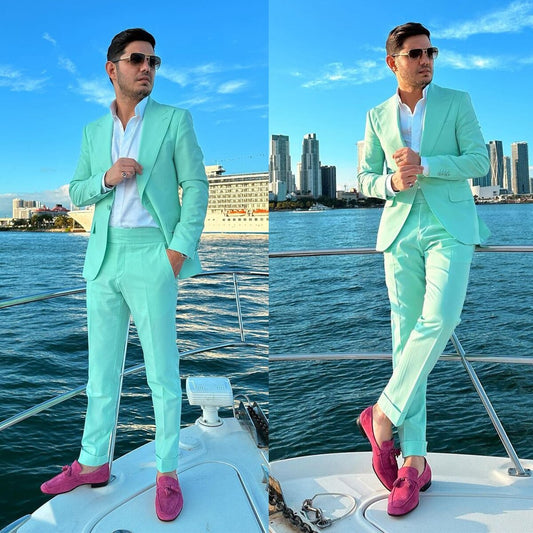 Summer Beach Men Wedding Tuxedos One Button Blazer Outfits Business Formal Wear (Jacket+Pants)