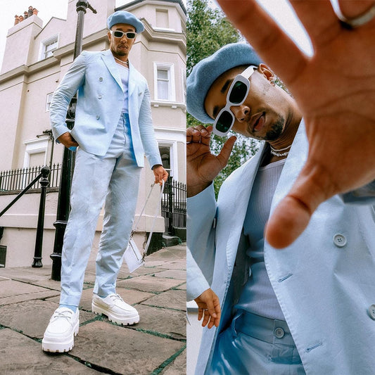 Smoking de mariage bleu ciel pour homme, tenue de soirée formelle (veste + pantalon)