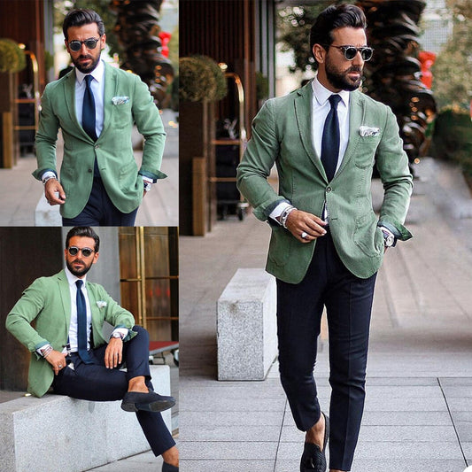 Summer Green Men Pants Suits One Button Notched Lapel Groom Best Man Jacket Party Prom Wedding Blazer Tuxedos Custom One Piece
